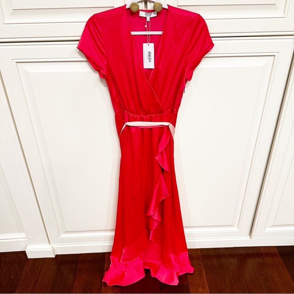 Crosby Mollie Burch Women’s Fiore Ruffle Wrap Short Sleeve Ruffle Midi Dress NWT